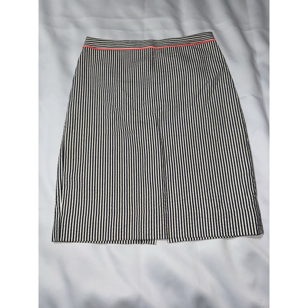 J. Crew Skirt Size 0 Black White Seersucker Striped Straight Pencil Lined Preppy